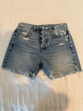 Frame Denim Light Blue Distressed High-Waist Shorts